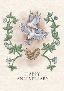 Anniversary card with doves, wedding rings, and floral design