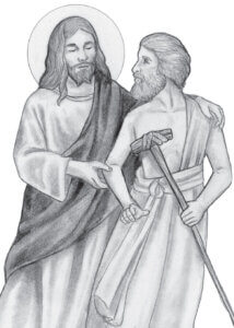 Jesus healing an elderly man with compassion