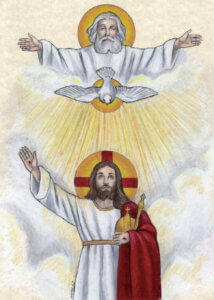 Illustration of the Holy Trinity with Father, Son, and Holy Spirit