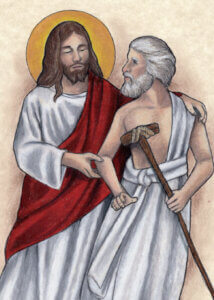 Jesus healing an elderly man with compassion