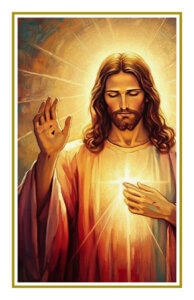 Sacred Heart of Jesus with radiant light and blessing hand