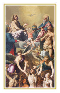 Painting of the Holy Trinity with souls in purgatory reaching upward