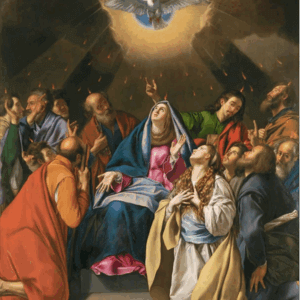 Pentecost painting with Mary and the Apostles receiving the Holy Spirit