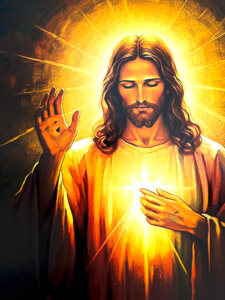 Sacred Heart of Jesus with radiant light and blessing hand