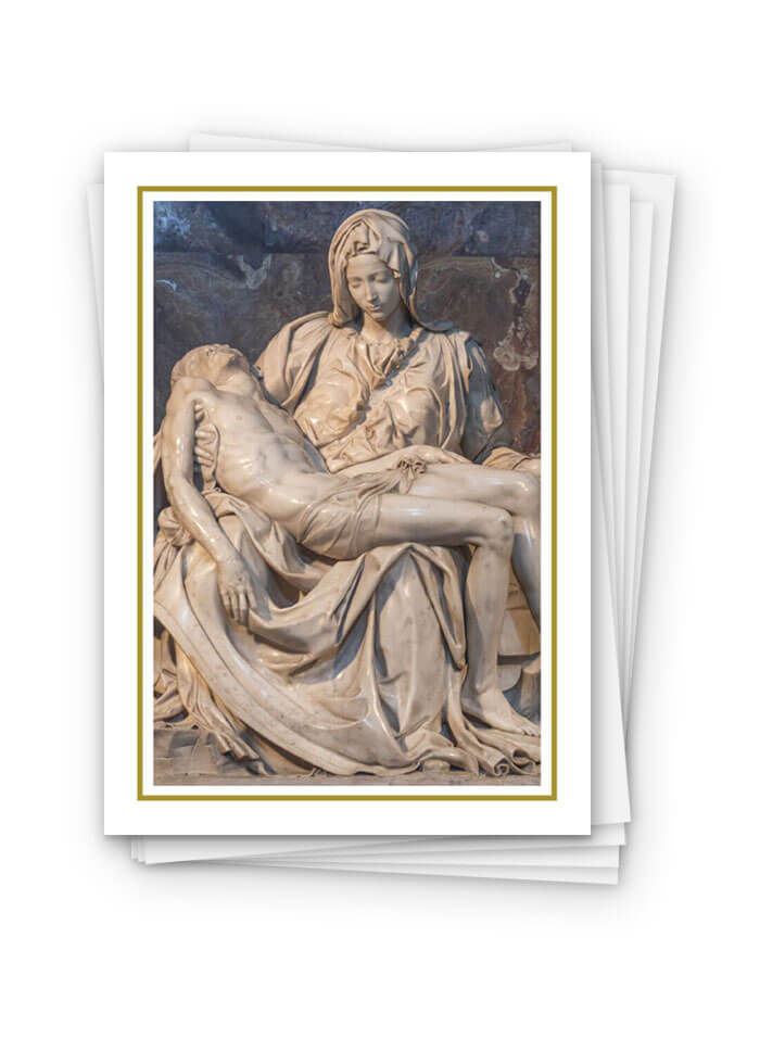 Sacred art image of the Pietà showing Mary holding the body of Jesus, featured in the Legionaries of Christ Mass card 6-Pack.