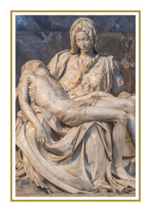Marble sculpture of Mary holding Jesus' body.