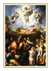 Image of the Transfiguration with Jesus and disciples.