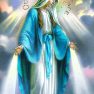 Statue of Our Lady Queen of Peace with open arms.